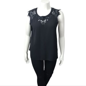 41 Hawthorn Women's Jarred Lace Cap Sleeve Quiet Luxury Classy Black Top size XL